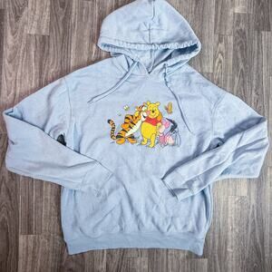 Disney Winnie the Pooh Hoodie Blue S Friends Graphic Pullover Sweatshirt Cute